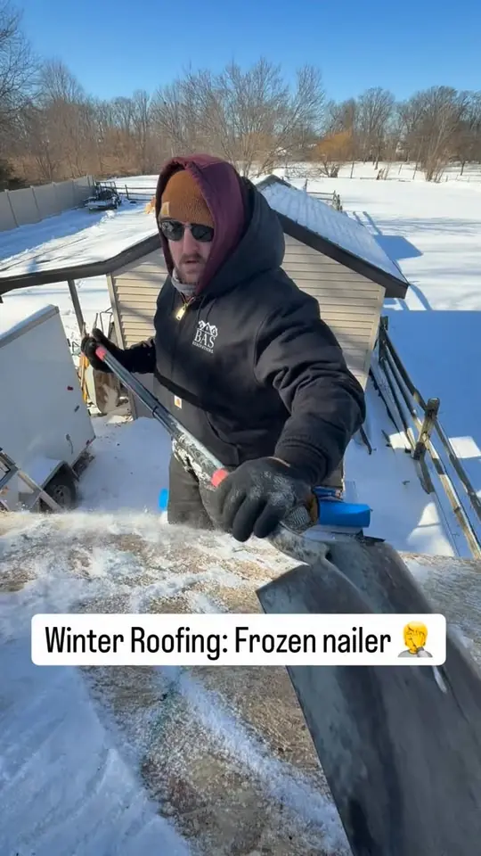 Winter roofing with a frozen nailer