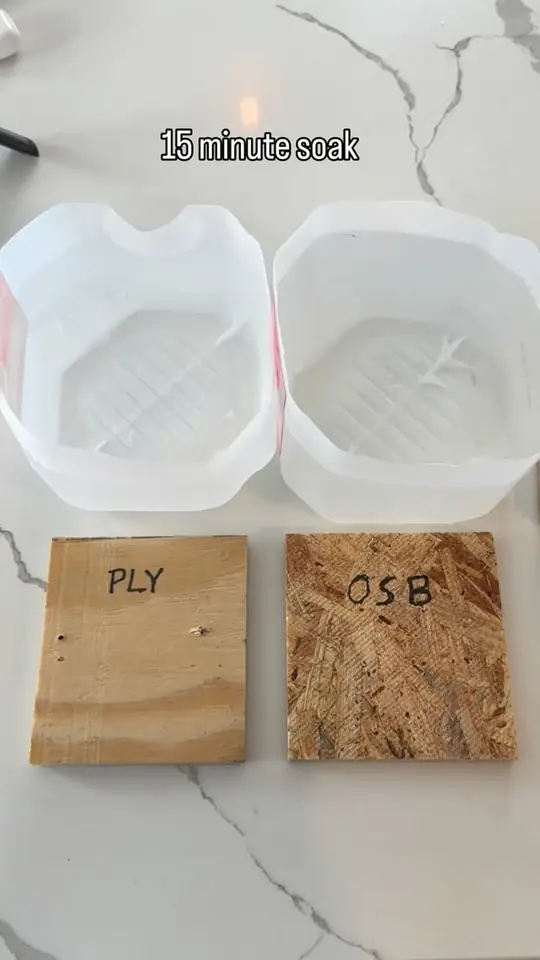 Plywood vs. OSB: 15-minute soak test